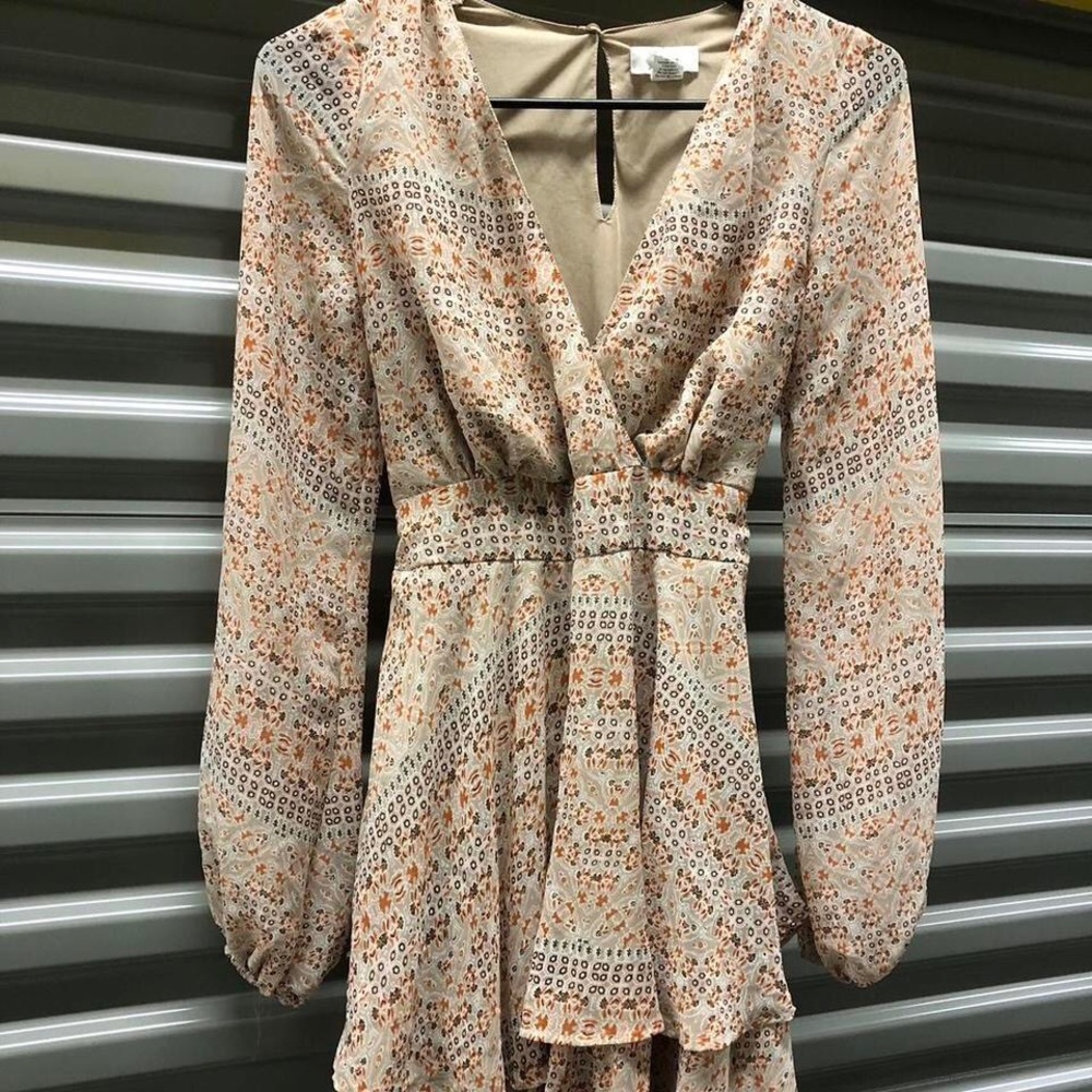 Papaya mini floral dress with balloon sleeves and ruffles